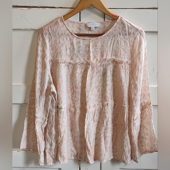 New Directions Women's Baby Doll Pink Leopard  Top | Long Bell Sleeves | XL - Picture 1 of 6